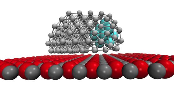 A silver-nickel nanoparticle deposited on an oxide surface